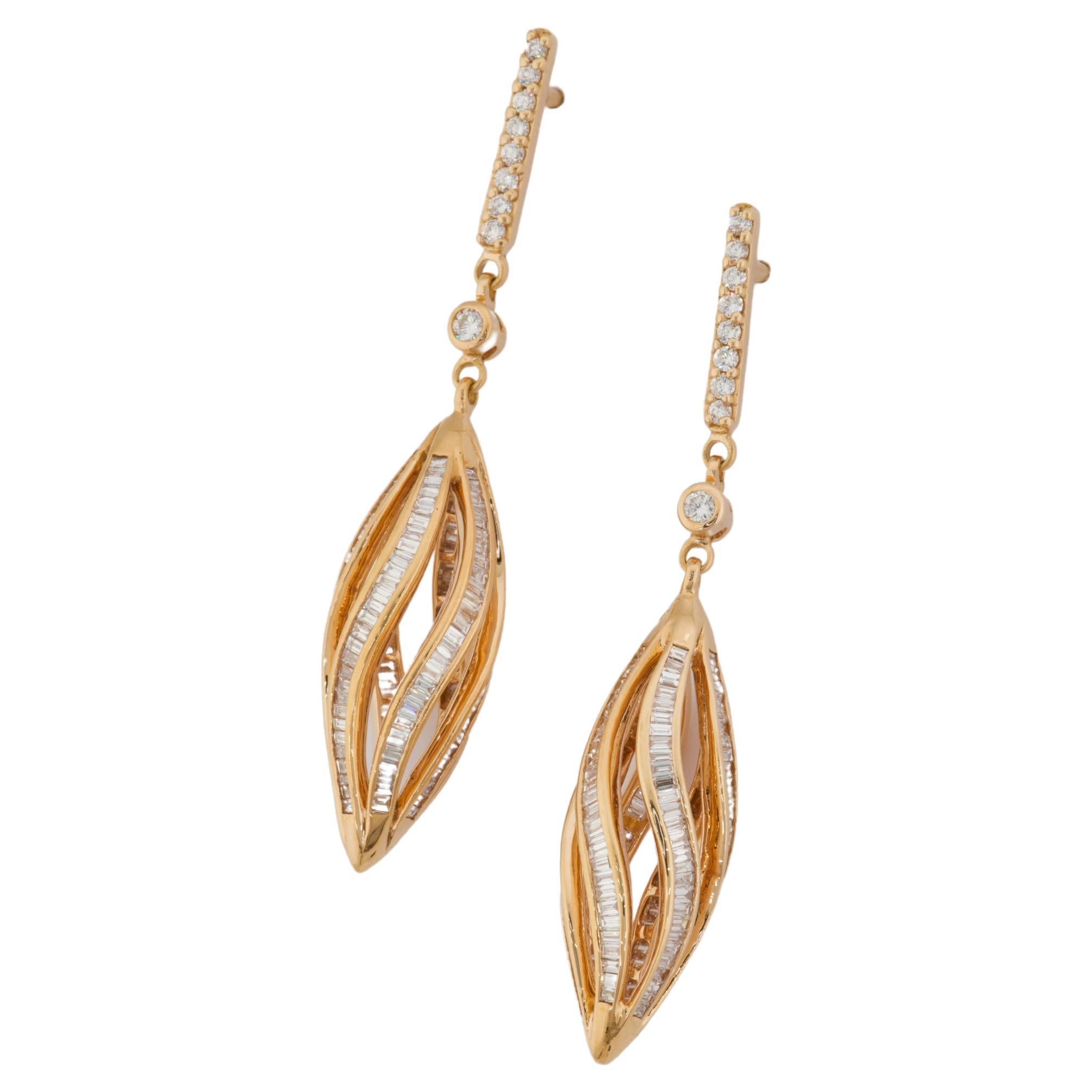 Olympus Art Certified, Unique Art, Pink Gold, Diamond, Rain Drop Earrings For Sale 1