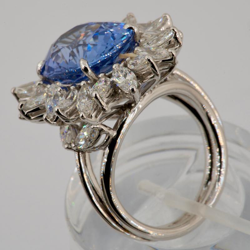 Marquise Cut Olympus Art Certified, UniqueArt, Diamond, Sapphire, White Gold, Blue Daisy Ring For Sale