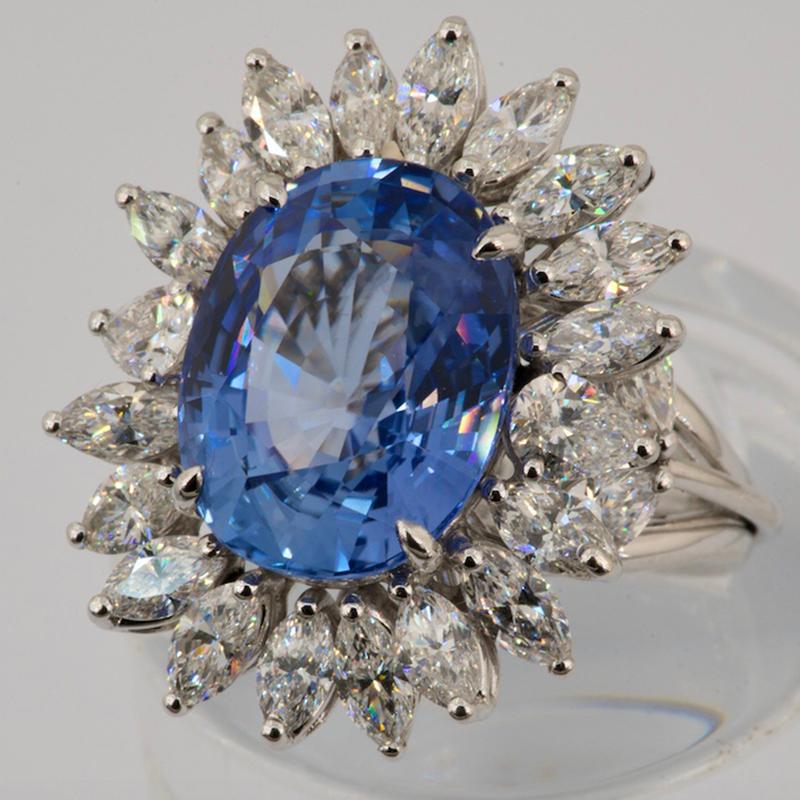 Olympus Art Certified, UniqueArt, Diamond, Sapphire, White Gold, Blue Daisy Ring In New Condition For Sale In Istanbul, TR