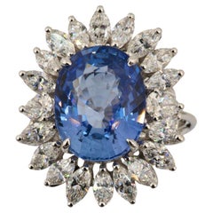 Olympus Art zertifizierter, einzigartiger Kunstring, Diamant, Saphir, Weißgold, Blauer Gänseblümchen