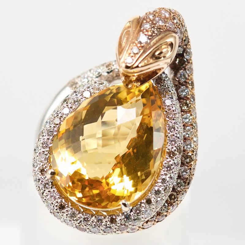 Moderne Bague « Snake Power » certifiée Olympus Art, en or blanc et rose avec diamants et topaze jaune en vente
