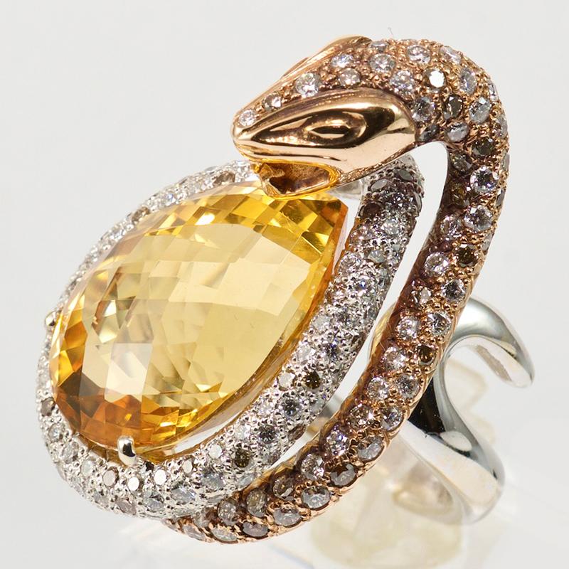 Olympus Art zertifizierter, Weiß- und Rosagold Diamant Gelber Topas, Schlangen Power Ring (Rundschliff) im Angebot