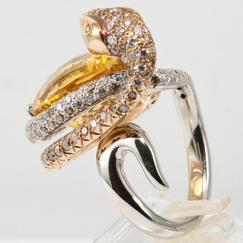 Olympus Art zertifizierter, Weiß- und Rosagold Diamant Gelber Topas, Schlangen Power Ring im Zustand „Neu“ im Angebot in Istanbul, TR