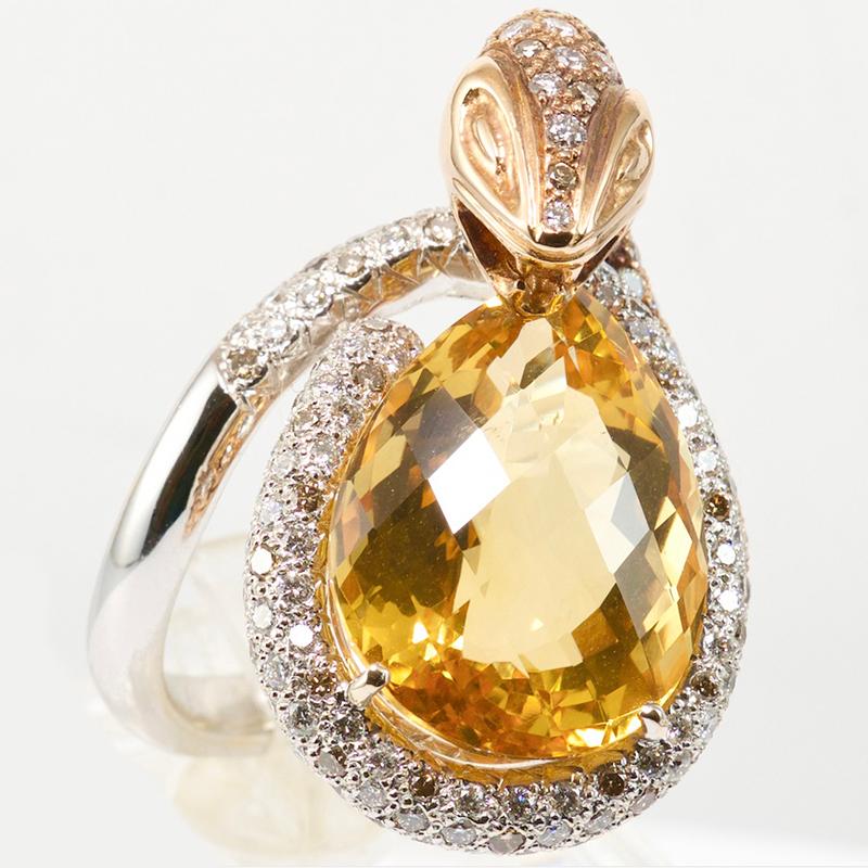 Women's Olympus Art Certified, White & Pink Gold Diamond Yellow Topaz, Snake Power Ring For Sale