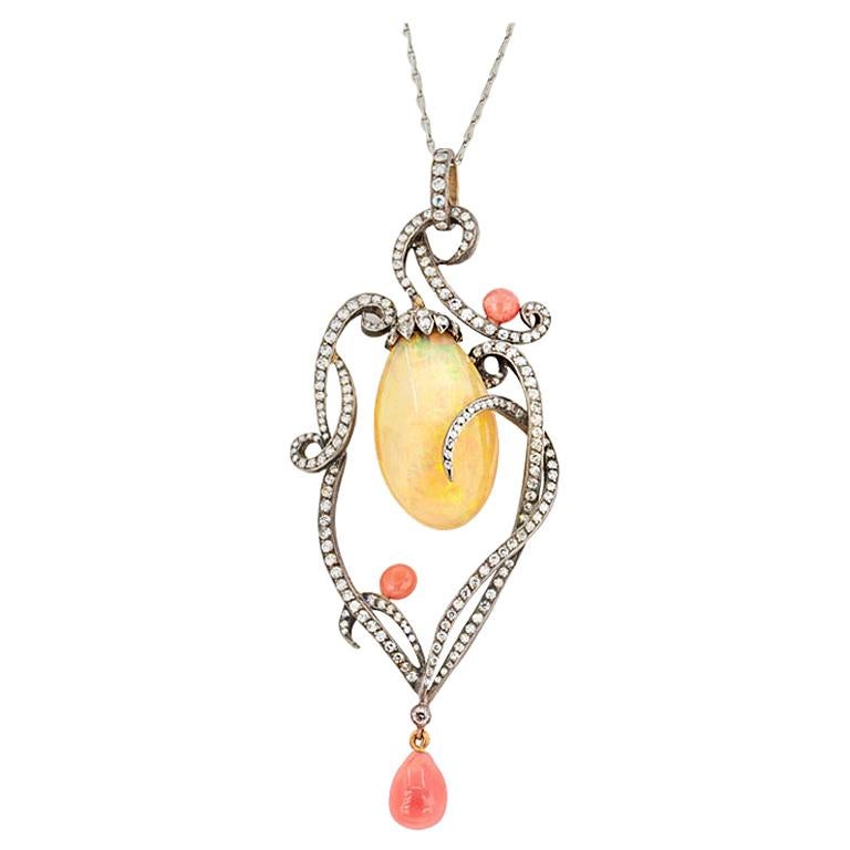 Olympus Art Certified, Unique Art, Diamond, Opal, Conch Pearl LuckyCharm Pendant For Sale
