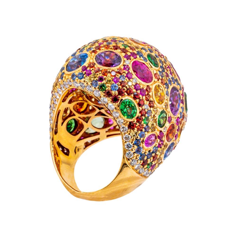 Brilliant Cut Olympus Art Certified, Diamond, Sapphire Mix Color, Tsavorite, Amethys Ring For Sale