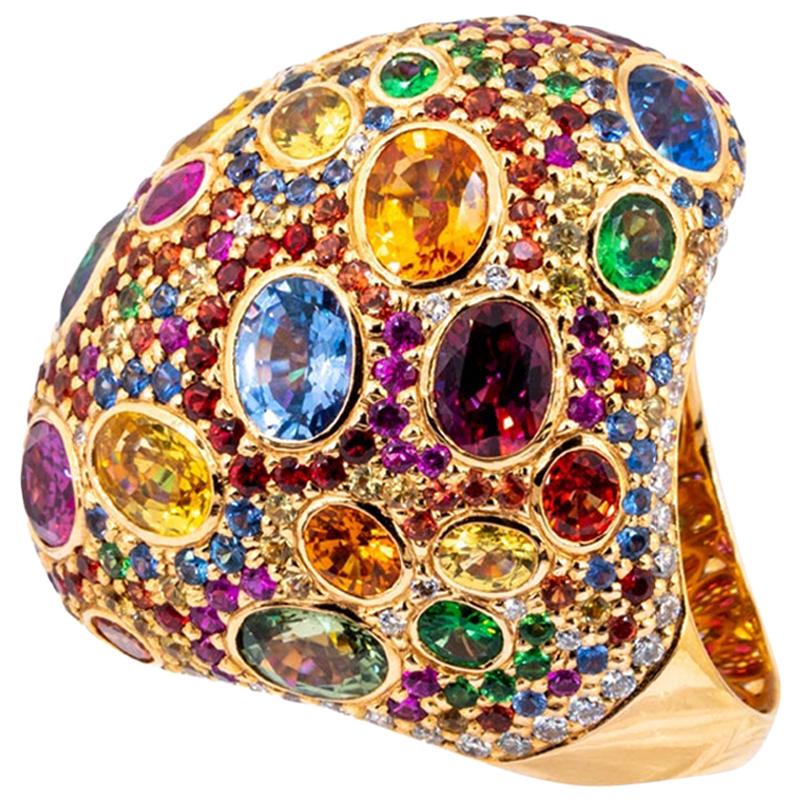 Olympus Art Certified, Diamond, Sapphire Mix Color, Tsavorite, Amethys Ring For Sale
