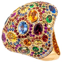 Olympus Art Certified, Diamond, Sapphire Mix Color, Tsavorite, Amethys Ring
