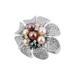 Olympus Art Certified, Diamond, White Gold and Pearl Ring