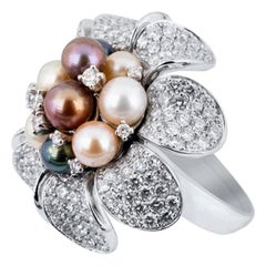 Olympus Art Certified, Diamond, White Gold and Pearl Ring