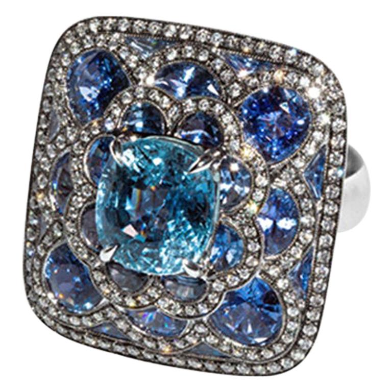 Olympus Art Certified, Diamond, White Gold, Sapphire Ring For Sale