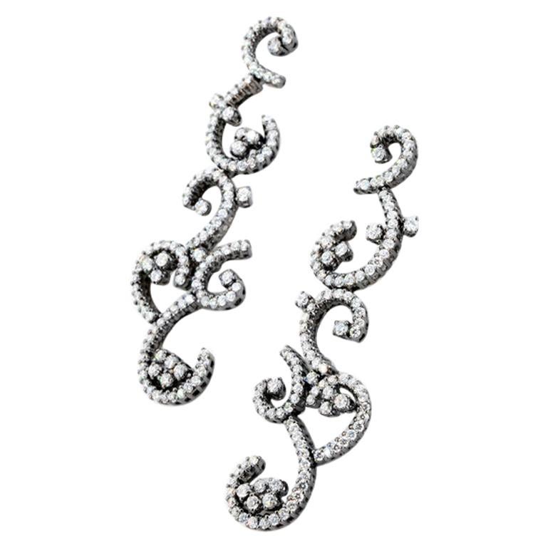 Boucles d'oreilles à la mode en or 18 carats et diamants noirs, certifiés Olympus Art