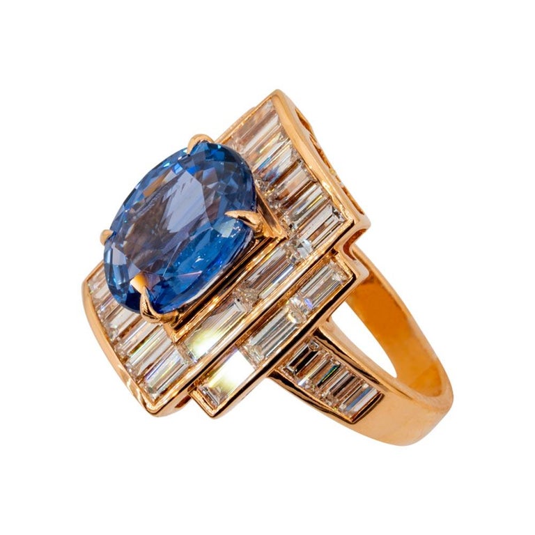 Olympus Art Certified, Rose Gold, Diamond, Sapphire Modern Art Ring For ...
