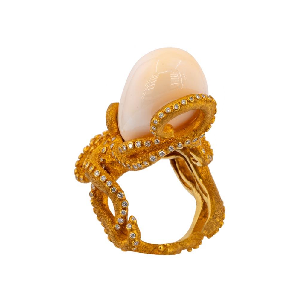 Olympus Art zertifizierter Octopus-Ring mit Turmalin-Augen, Diamanten und Perlen im Zustand „Neu“ im Angebot in Istanbul, TR