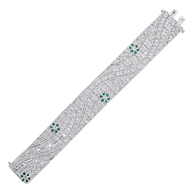 Bracelet de style Art déco en or blanc et diamants, certifié Olympus Art