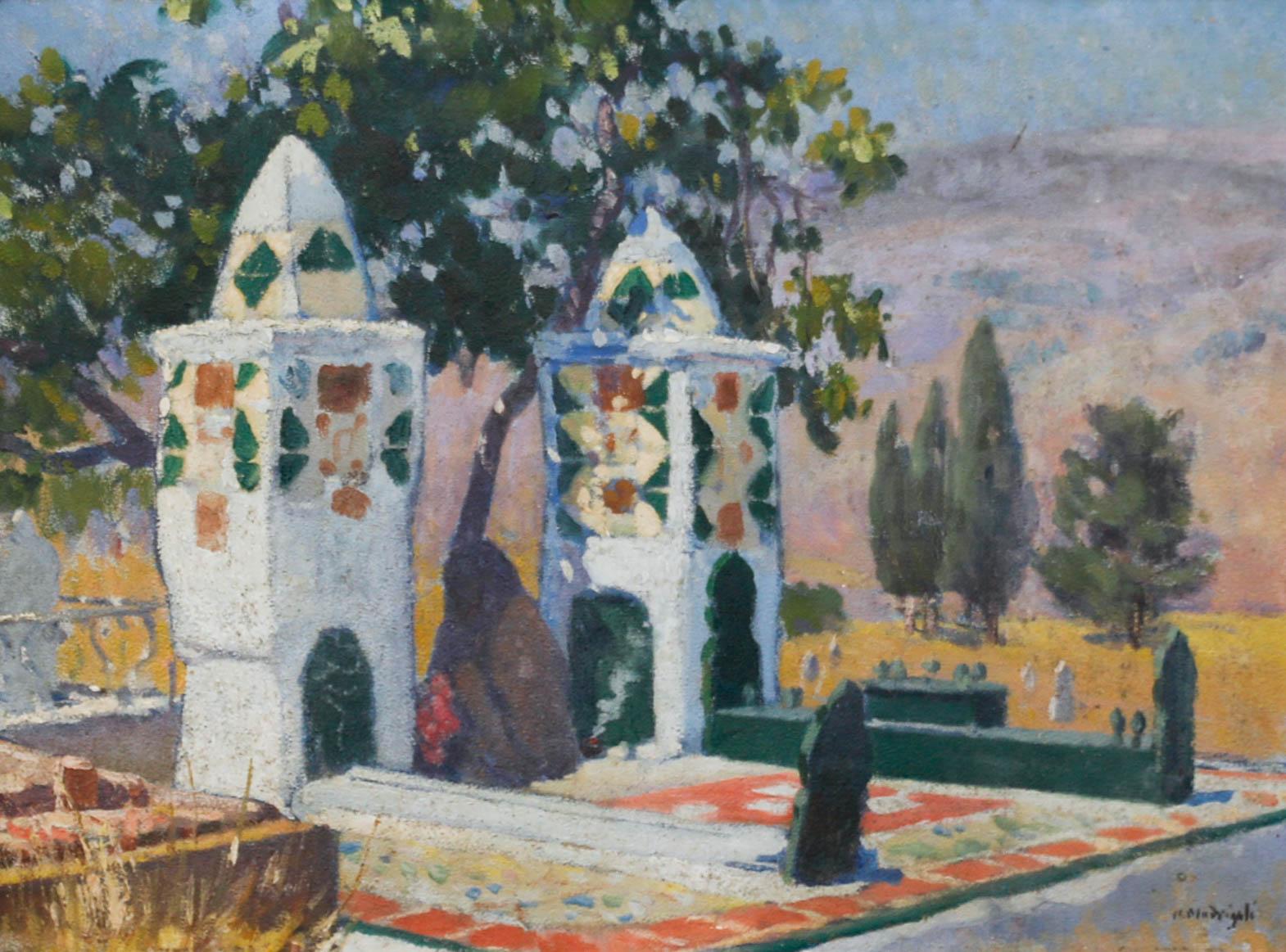 Olynthe Madrigali (1887-1950)  - 1925 Oil, Cemetery at Constantine - Painting by Olynthe MADRIGALI