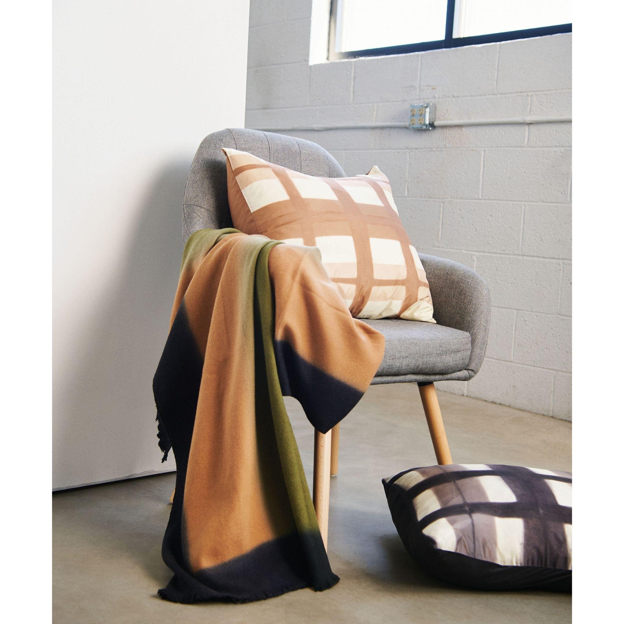 Modern Olyv Merino Throw Handwoven In Merino Using Warm Ombre Hues For Sale