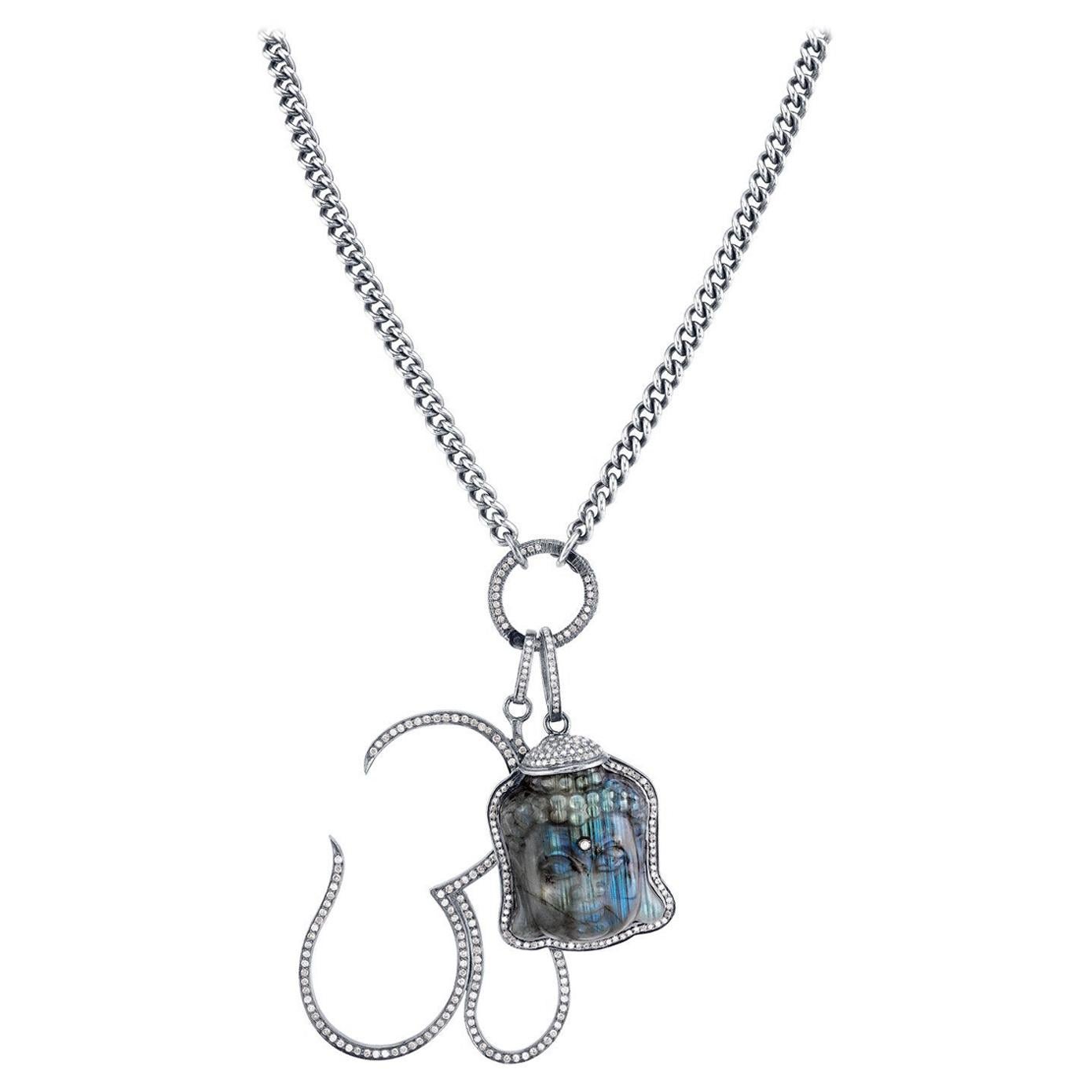 Om and Labradorite Buddha Curb Chain Necklace