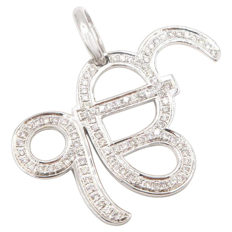 Ek Ik Onkar Gurmukhi Script Sikh Diamond Pavé 18 Karat White Gold Pendant Only For Sale