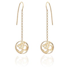 Handcrafted Long Dangle Earrings with Yoga Om Symbol in 14Kt Gold 
