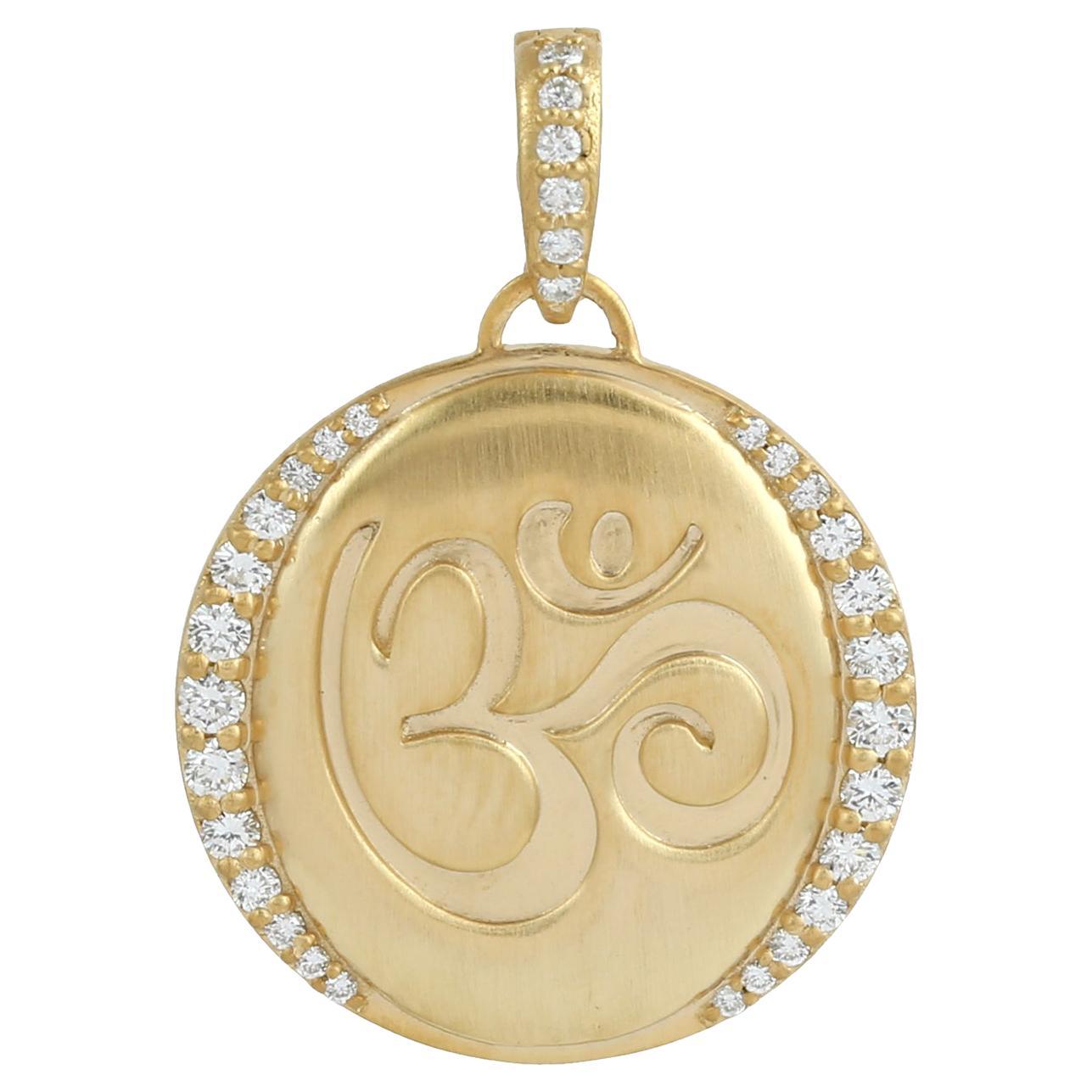 Om Charm Pendant With DIamonds Made In 14k Yellow Gold