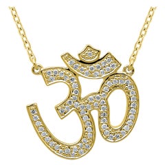 Diamond Om Shanti Yoga Necklace 14 Karat Gold