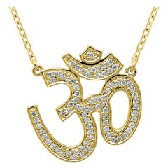 Diamond Om Shanti Yoga Necklace 14 Karat Gold 