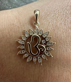 OM diamond pendant necklace sun diamond pendant 18KT gold