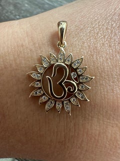 OM diamond pendant necklace sun pendant necklace 14KT yellow gold meditate