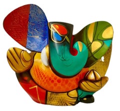 Ganesha, Acrylic on Fiber Glass, Red, Yellow by Contemporary Artist "In Stock"