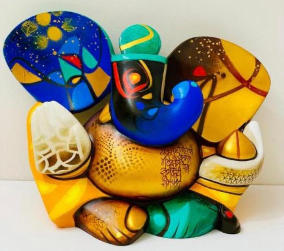 Om Swami Interior Painting - Mood and Melody Ganesha, Acrylic on Fiber Glass by Contemporary Artist"In Stock"