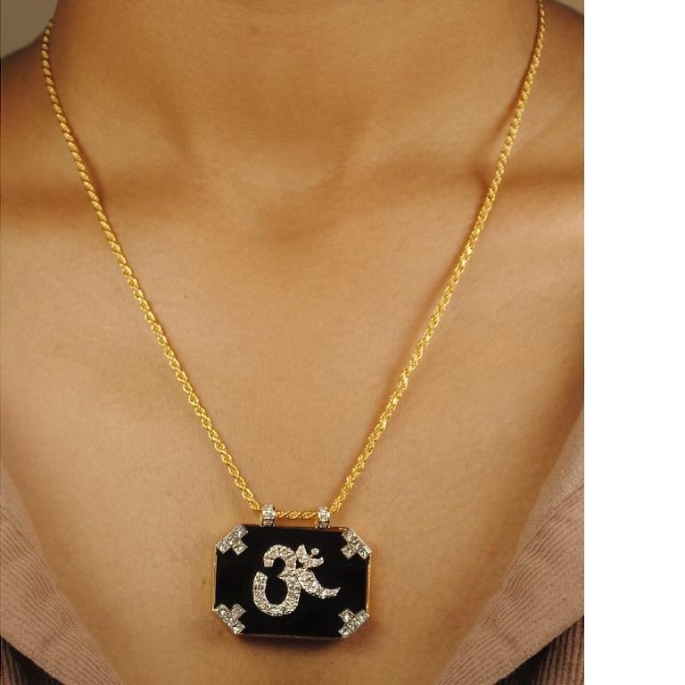 Round Cut Om Talisman Pendant For Sale