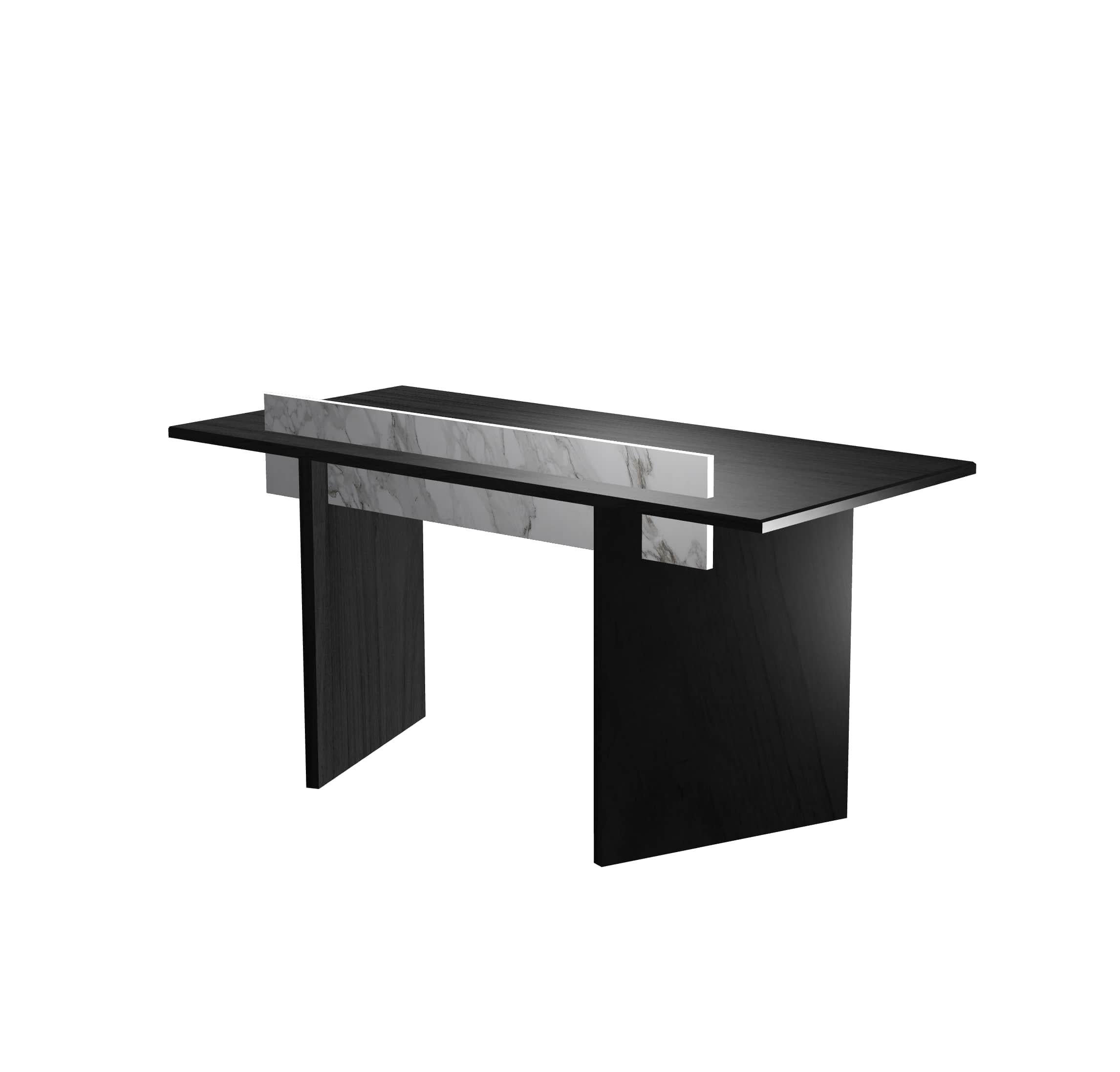 Desk in Solid Black Ash and White Carrare Marble - om34 by Mjiila For Sale 5