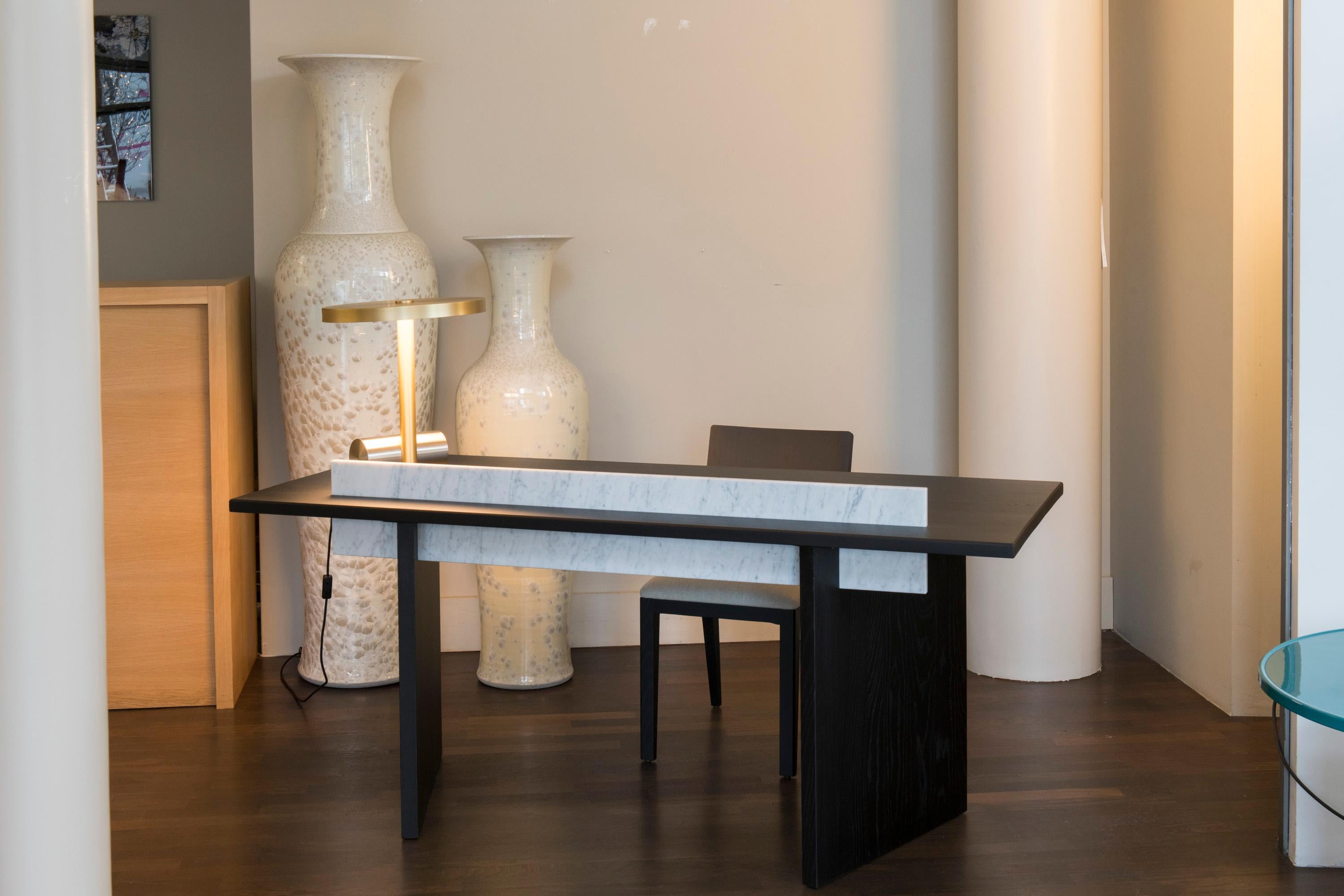 French Desk in Solid Black Ash and White Carrare Marble - om34 by Mjiila For Sale