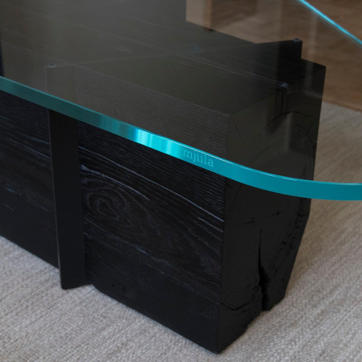 Hand-Crafted om6 contemporary Coffee Table, Black Oak, Steel and Glass by mjiila For Sale