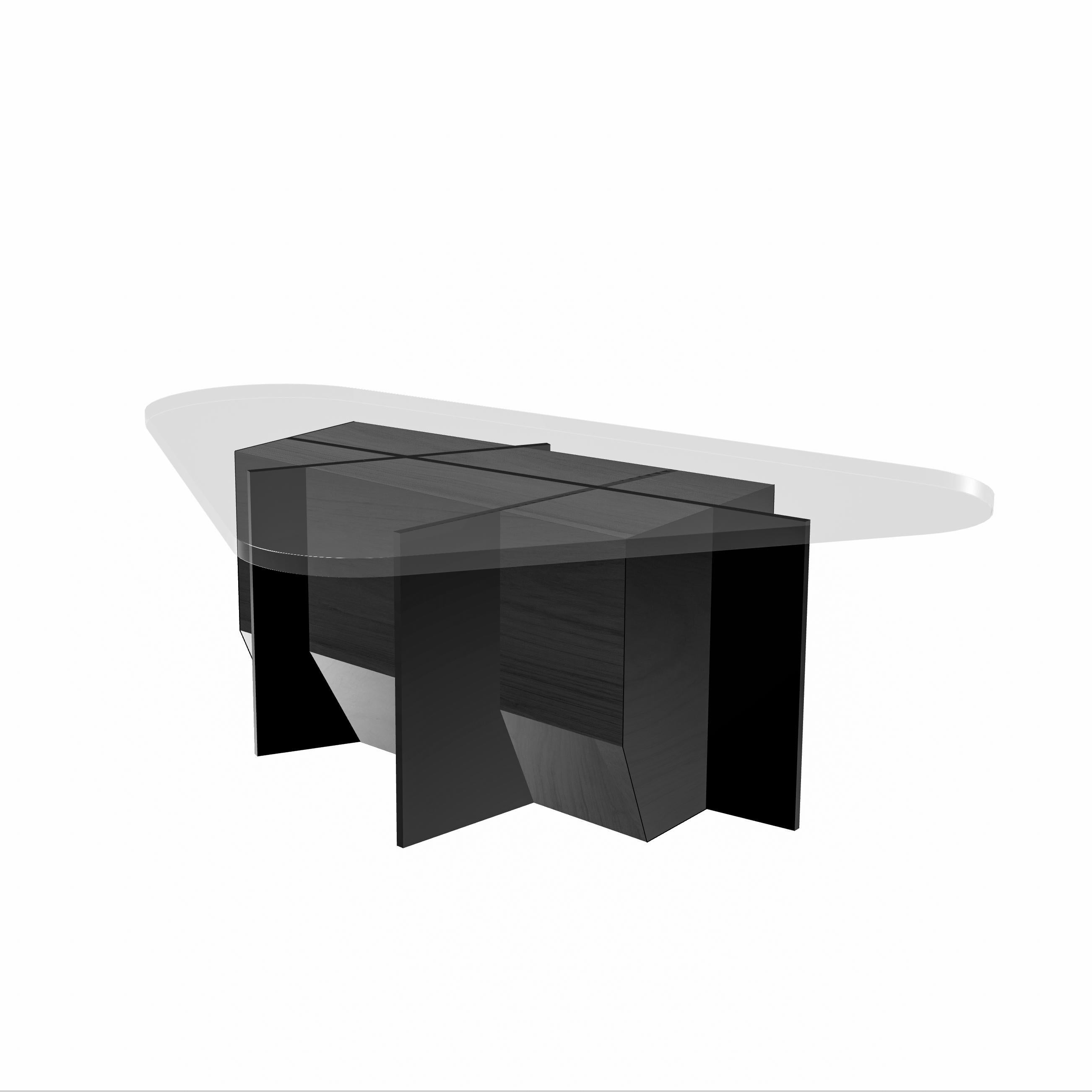 Contemporary Coffee Table in raw oak steel glass top, om6 by mjiila For Sale 8