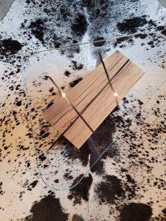 Contemporary Coffee Table in raw oak steel glass top, om6 by mjiila