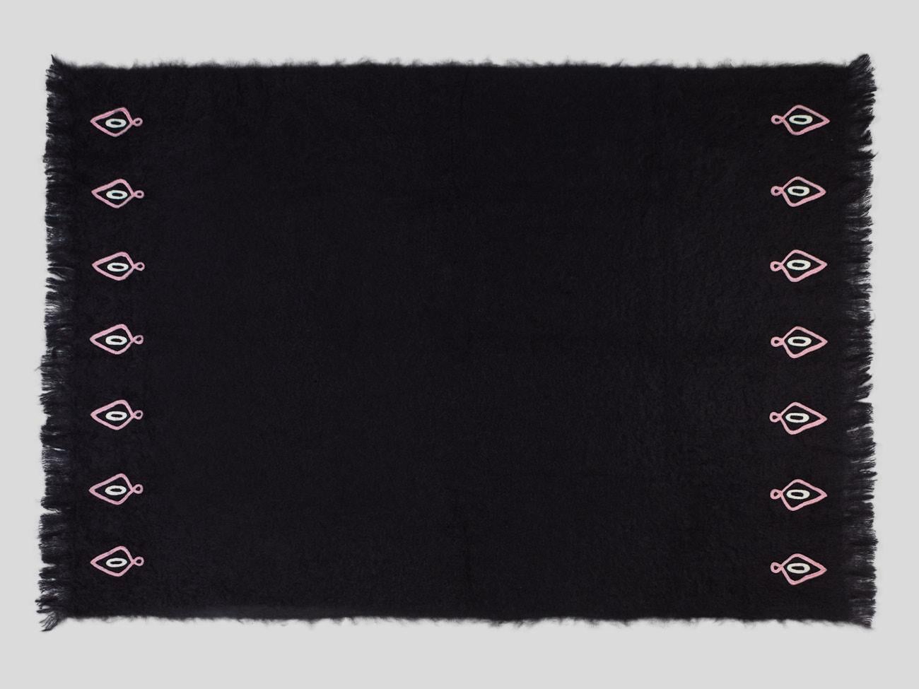 Indian Omaka, Hand Embroidered Black Throw Blanket