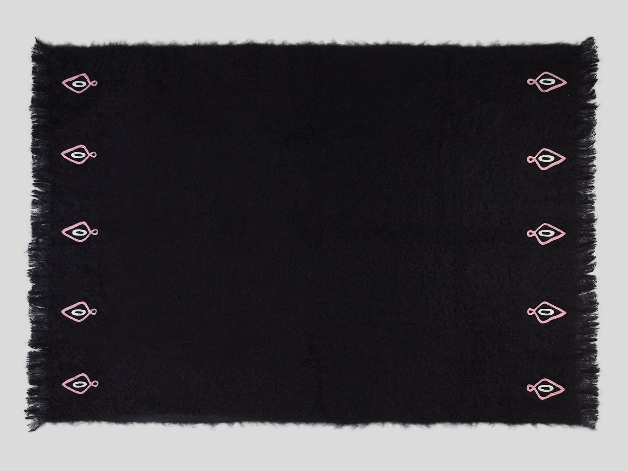 Needlework Omaka, Hand Embroidered Black Throw Blanket