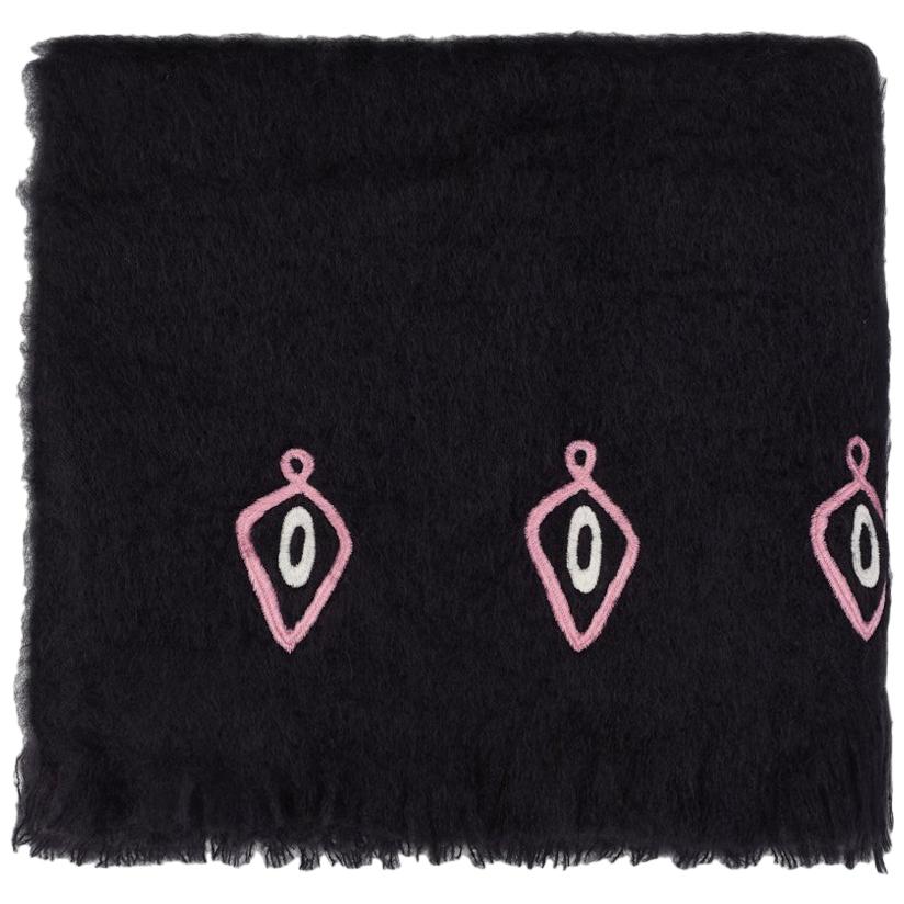 Omaka, Hand Embroidered Black Throw Blanket