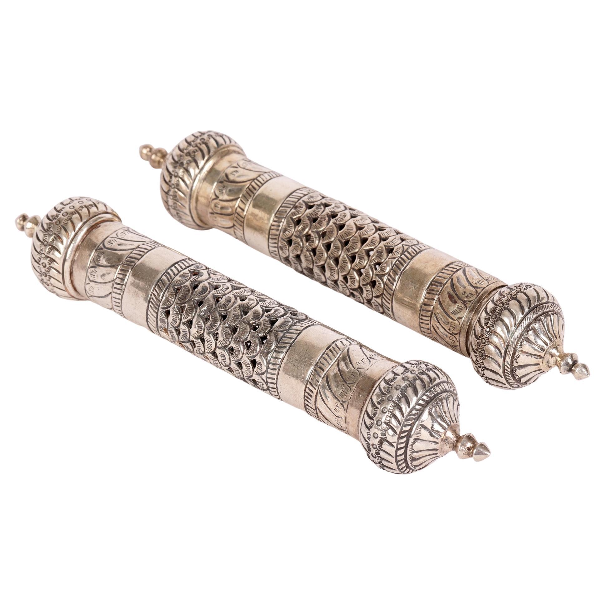 Omani Two Silver Leaf Pattern Scroll or Document Holders For Sale at 1stDibs scroll holder
