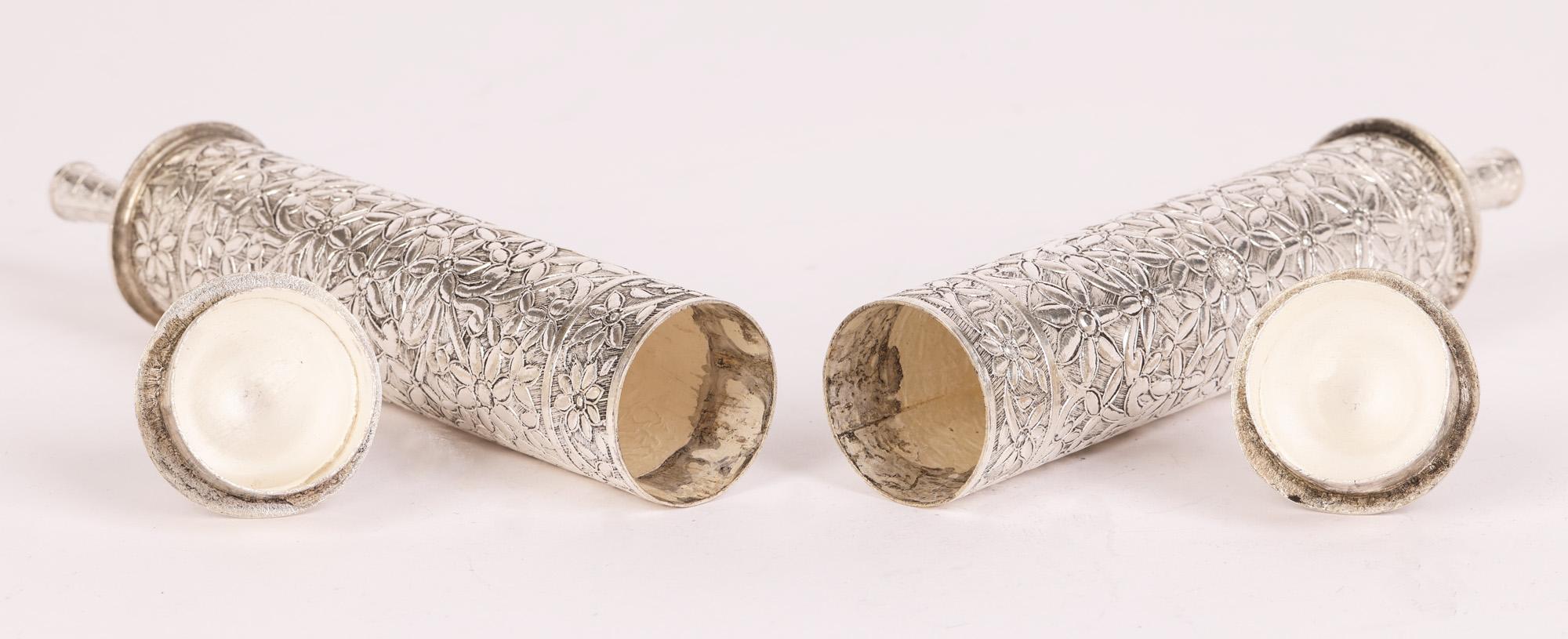 Omani Silber Paar silberne florale gravierte Schriftrollen oder Dokumentenhalter 5