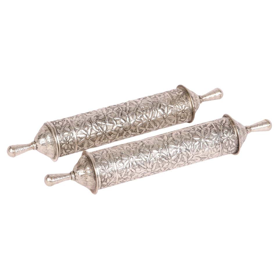 Omani Two Silver Leaf Pattern Scroll or Document Holders For Sale at ...