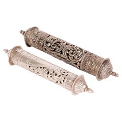 Omani Two Silver Leaf Pattern Scroll or Document Holders