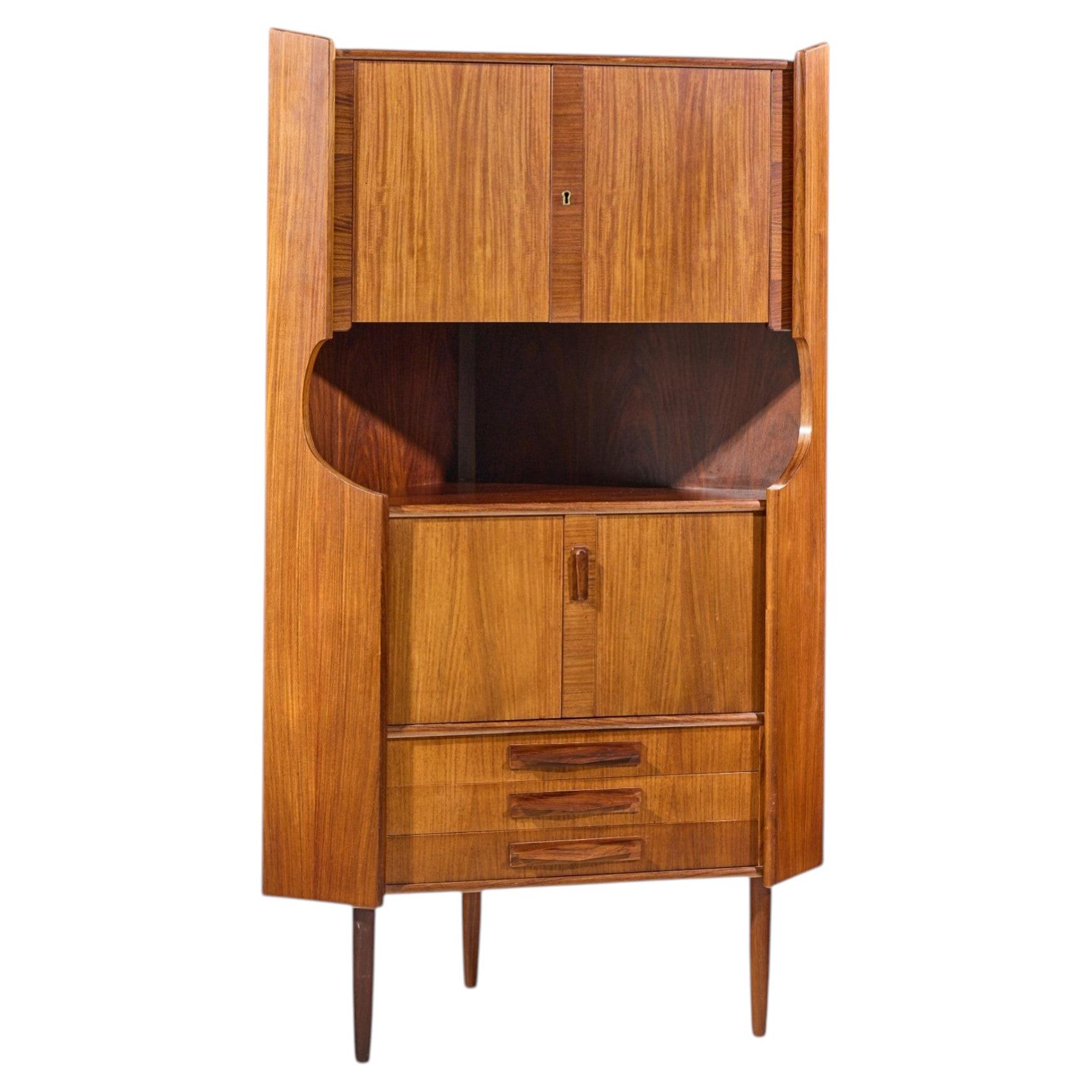 Omann Jun Style Mid Century Danish Rosewood Corner Cabinet