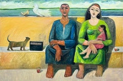 "Beachside" Figurative Oil Painting 39" x 59" inch by Omar Abdel Zaher