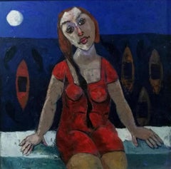 "Corniche" Pintura al óleo figurativa 31" x 31" pulgadas por Omar Abdel Zaher