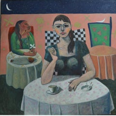 « Date for One », peinture à l'huile de 120 cm x 120 cm d'envergure par Omar Abdel Zaher