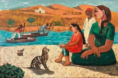 "Feline Friend" Oil painting 31.5" x 47" inch by Omar Abdel Zaher