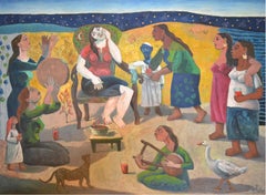 "Folkloric Musicians" Oil painting 59" x 87" inch by Omar Abdel Zaher